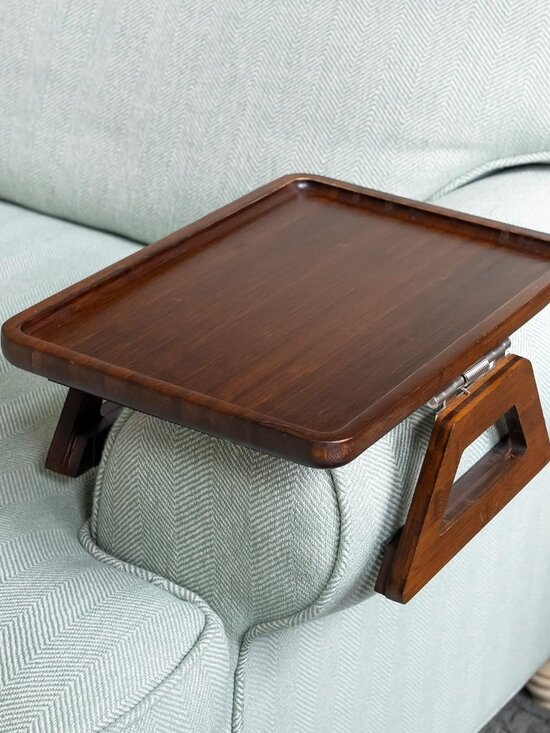 Other - Bamboo Trayble Couch Arm Table, Clip On Tray Sofa Table for Couches. Sofa Arm Tr